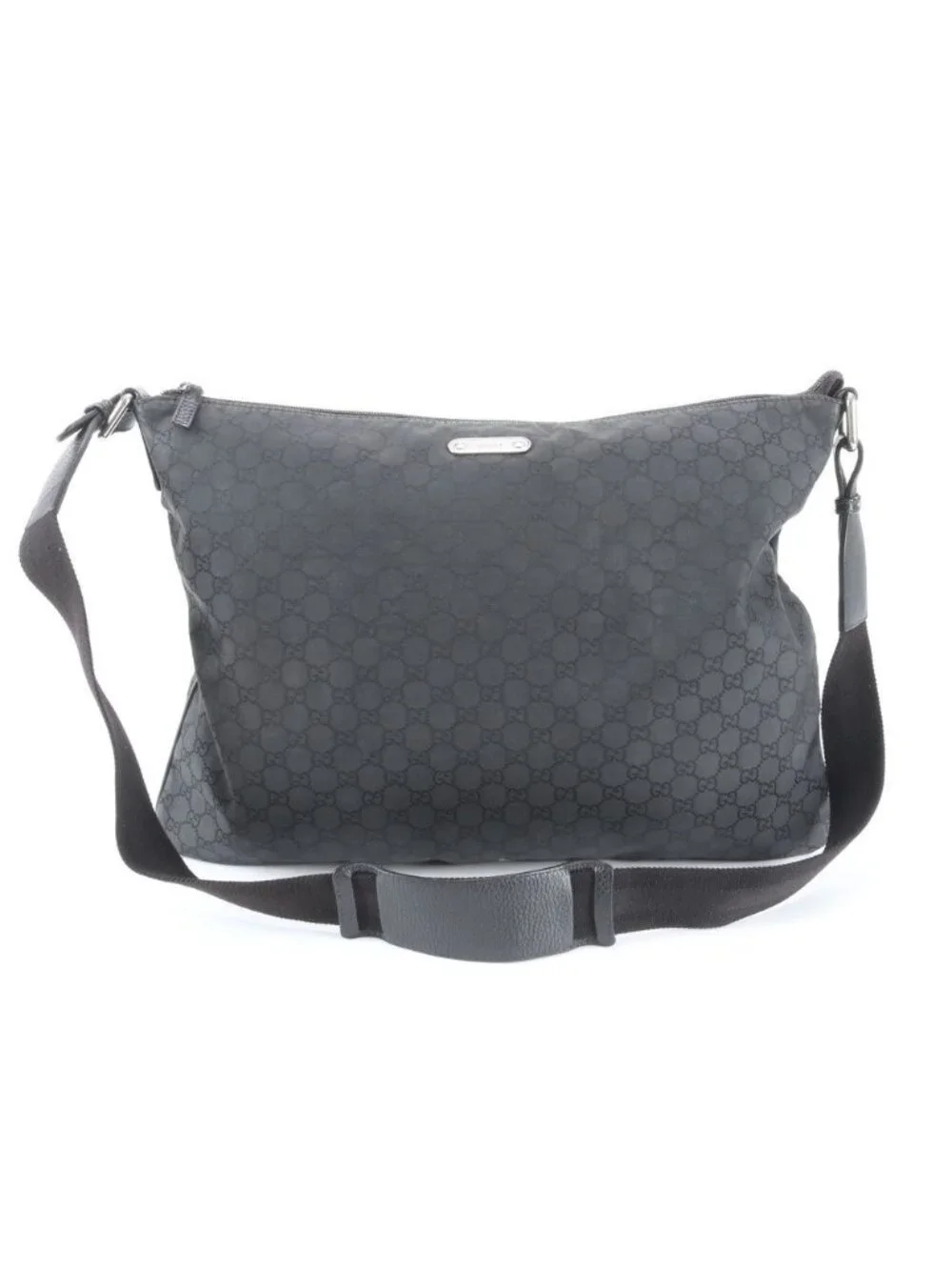 Gucci GG Nylon Leather Shoulder Bag Crossbody Messenger Black